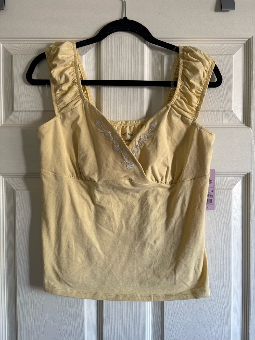 wild fable Yellow Embroidered V-Neck Women's Top